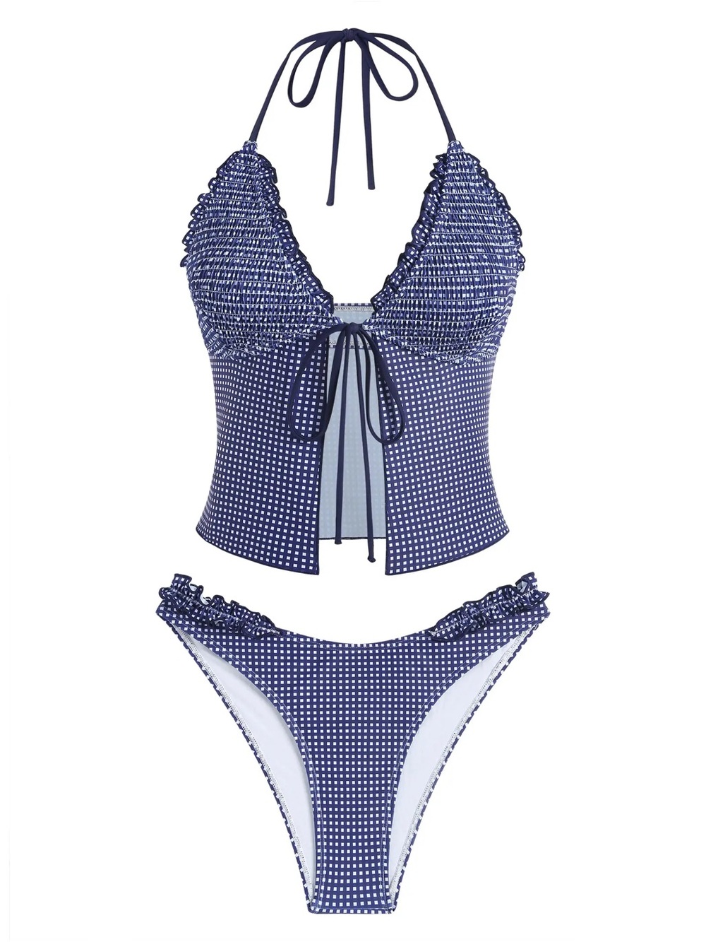 Zaful Navy White Polka Dot Tankini Top & Bikini Bottom Set